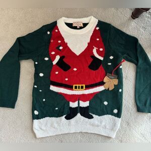 New Poof! New York ugly Christmas sweater with Santa Claus body beard sz S